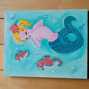 Original MCM style Mermaid painting 8 x 10"